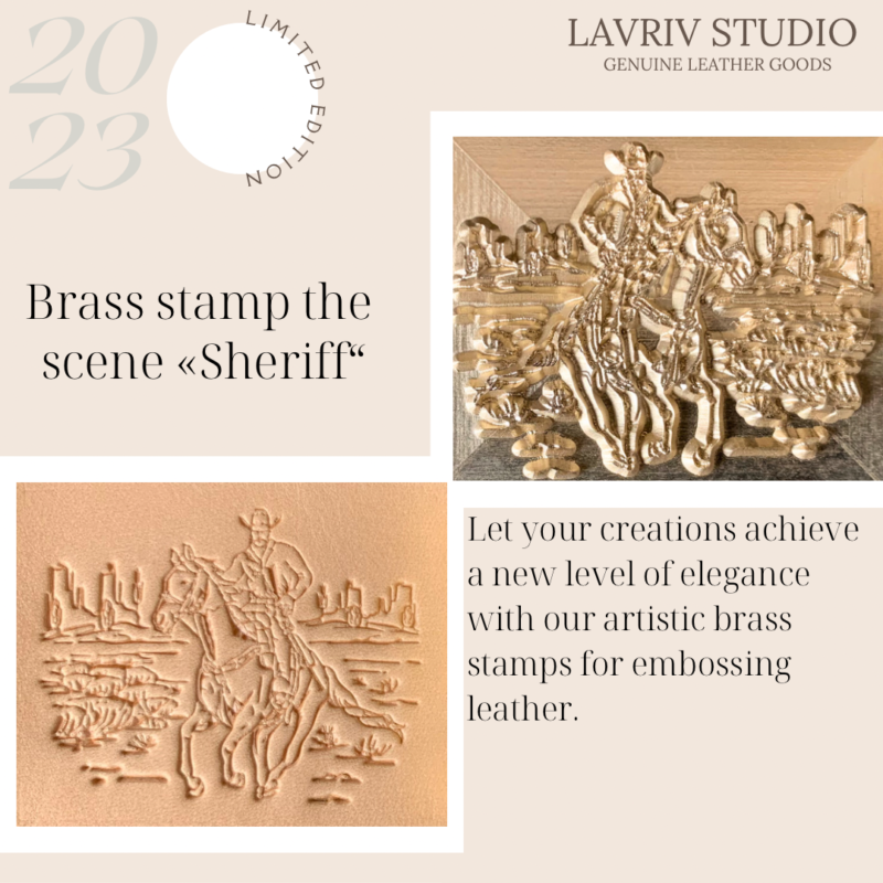 Creating the design for the brass stamp “Sheriff” was a unique artistic challenge, requiring a perfect blend of bold Western iconography and intricate detailing.