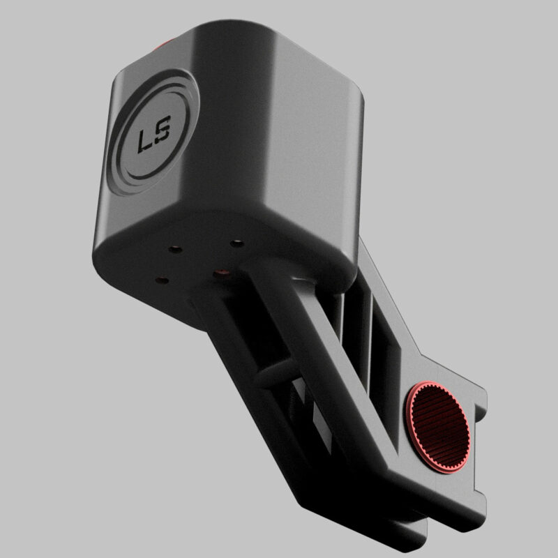 Internal Lavriv Studio prototype of a compact motorcycle and ATV holder featuring monolithic geometry and an optional 18650-based power module, designed for rapid functional validation.